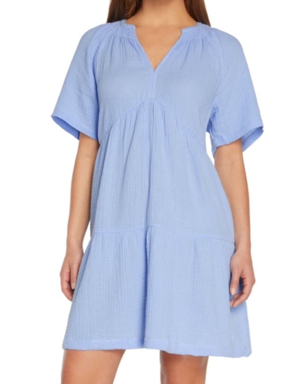 #15)  NWOT Gap Light Blue V-Neck Tiered Cotton Dress